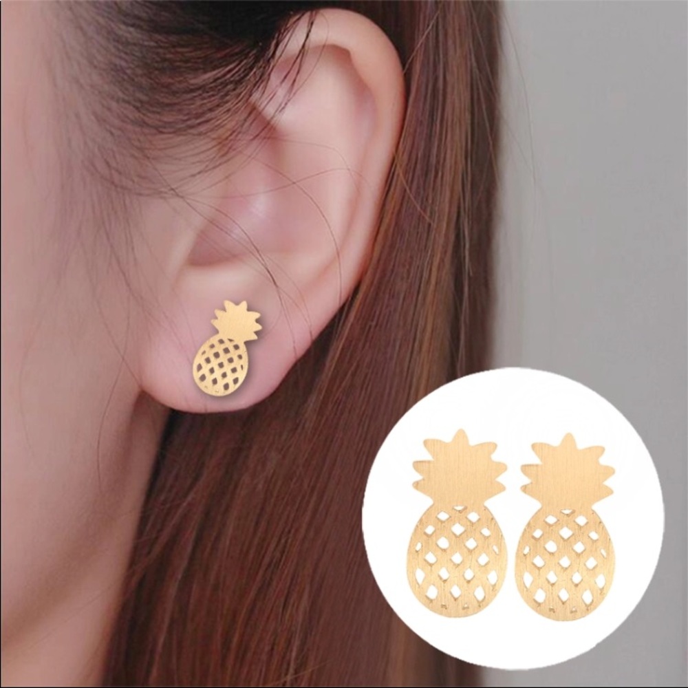Rose Gold Pineapple Post Stud Earrings - Picture 2 of 4